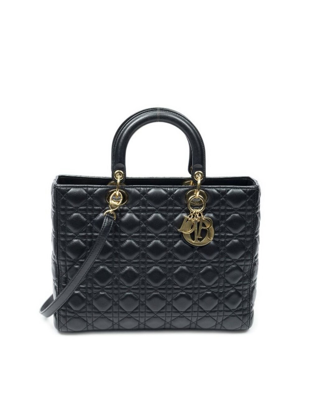 Dior Large Lady Dior Zip Black Cannage Lambskin Leather Handbag